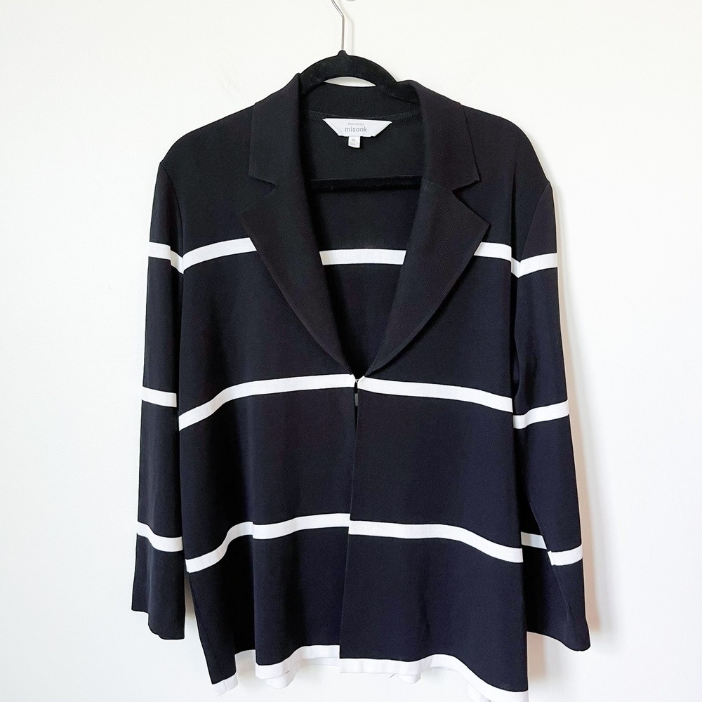 Exclusively Misook‎ Black & White Striped Cardigan Womens XL Collar Career Work